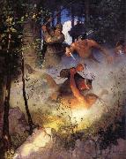 NC Wyeth The Fight in the Forest oil on canvas